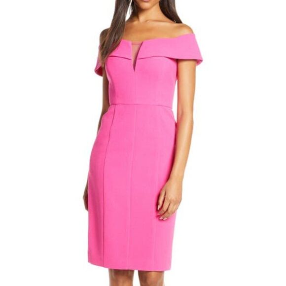NWT Vince Camuto Off The Shoulder Crepe Sheath Dress - Size 6 - Picture 1 of 8